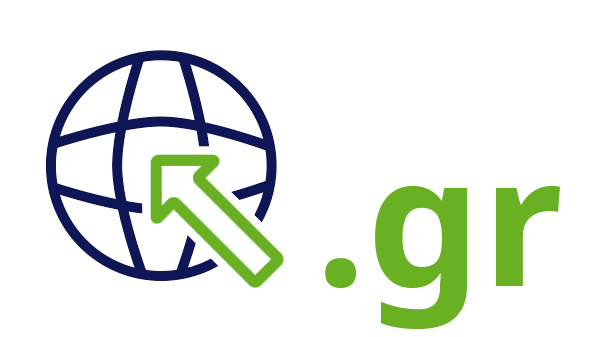 Internet landcode Griekenland .gr - donkerblauwe open wereldbol - groene pijl - groene internetextensie op transparante achtergrond - 600 * 337 pixels 